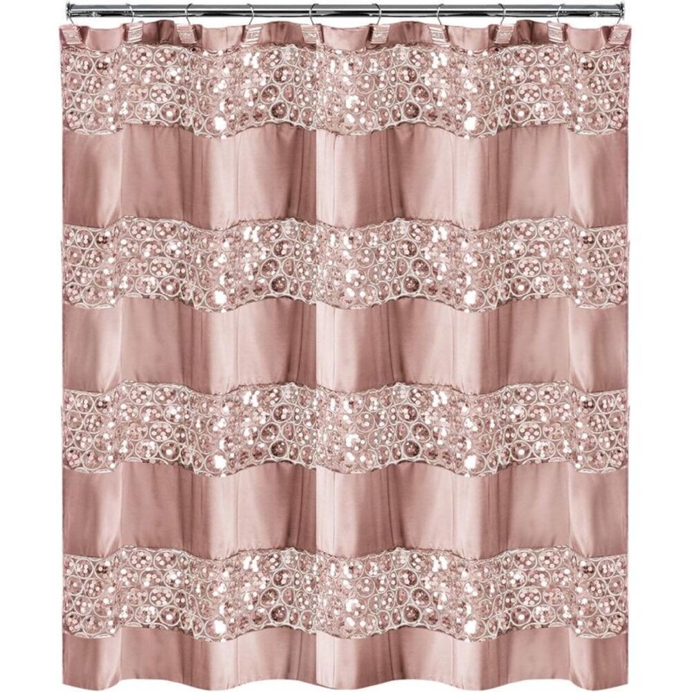 Popular Bath Sinatra Bath Set, Shower Curtain with 12 Shower Hooks, Blush